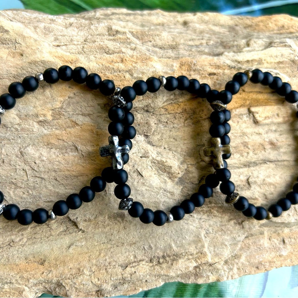 Men's Matte Black Cross Bracelet
